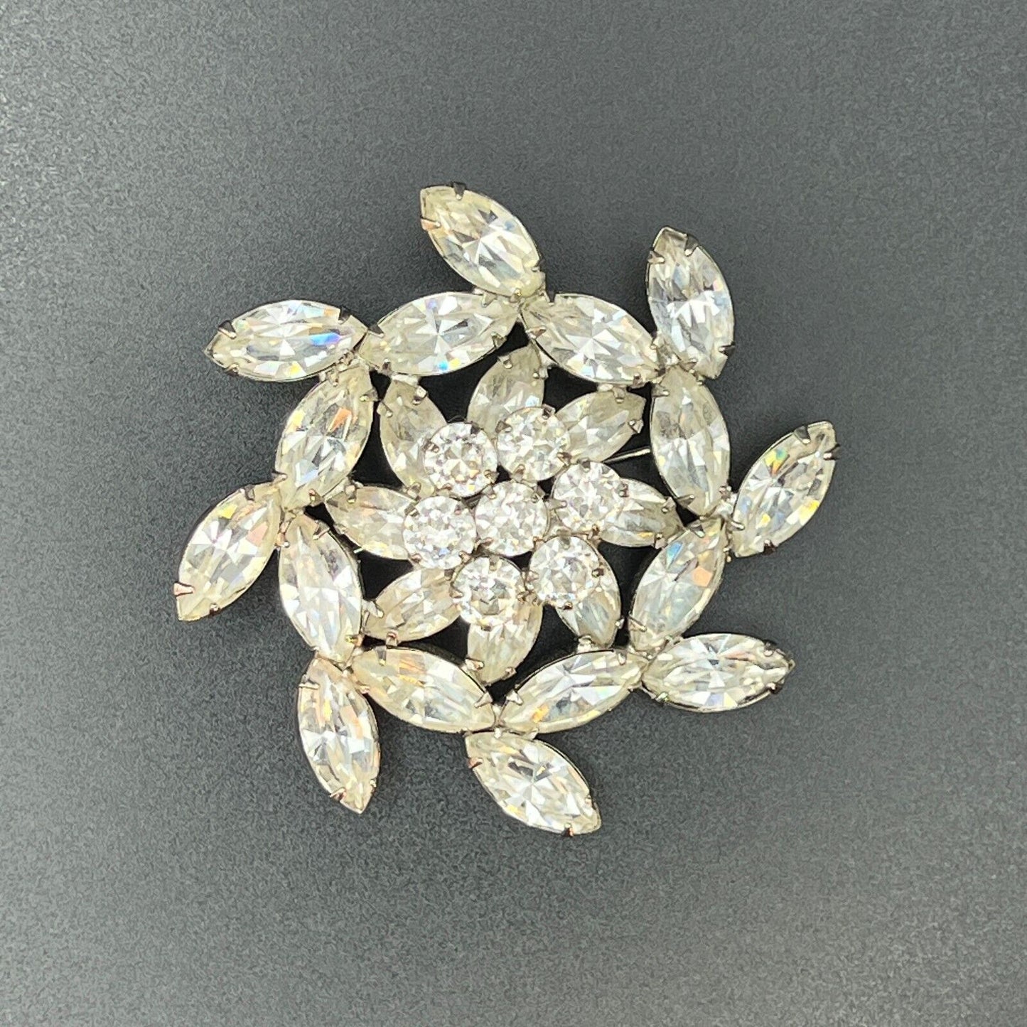 Vintage Signed Weiss Silver-Toned Clear Rhinestones Brooch Pin