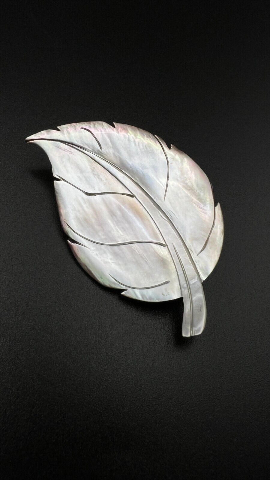 Vintage Iridescent Shell Leaf Brooch Pin