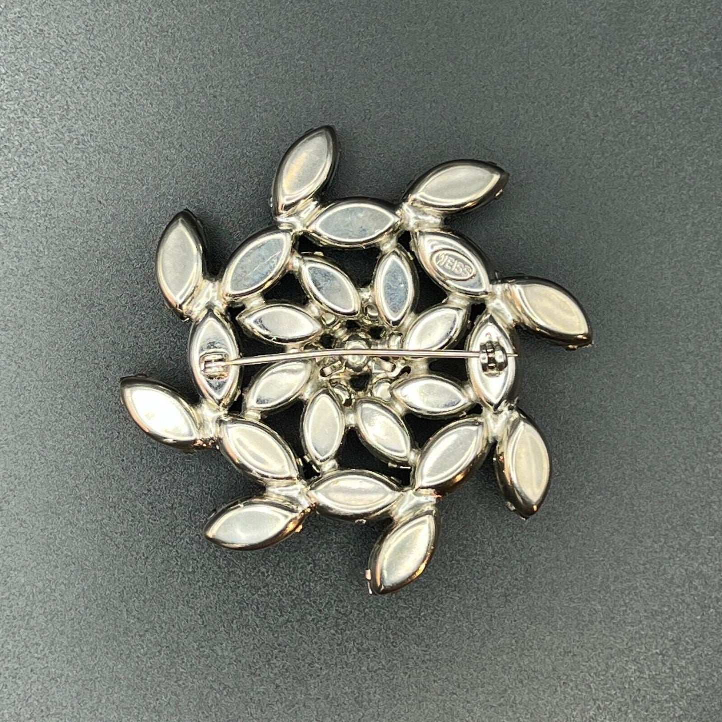 Vintage Signed Weiss Silver-Toned Clear Rhinestones Brooch Pin