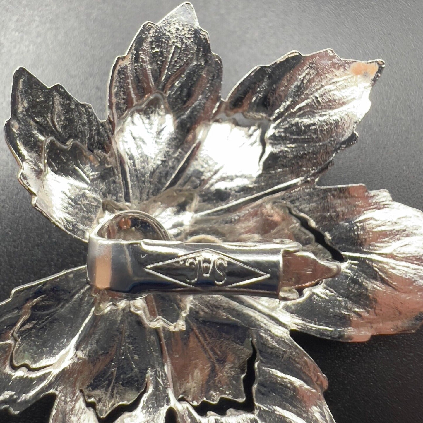 Vintage Maple Leaves Silver-Toned Signed Sarah Cov Brooch Pin & Clip On Earrings