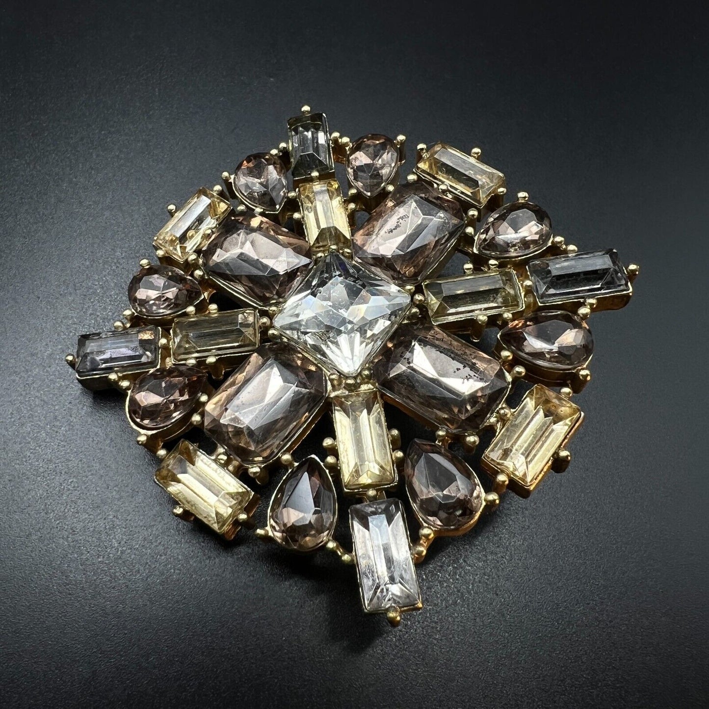 Vintage Sparkling Silver-Toned Multi-Shaped Clear Rhinestones Scarf Pin Brooch