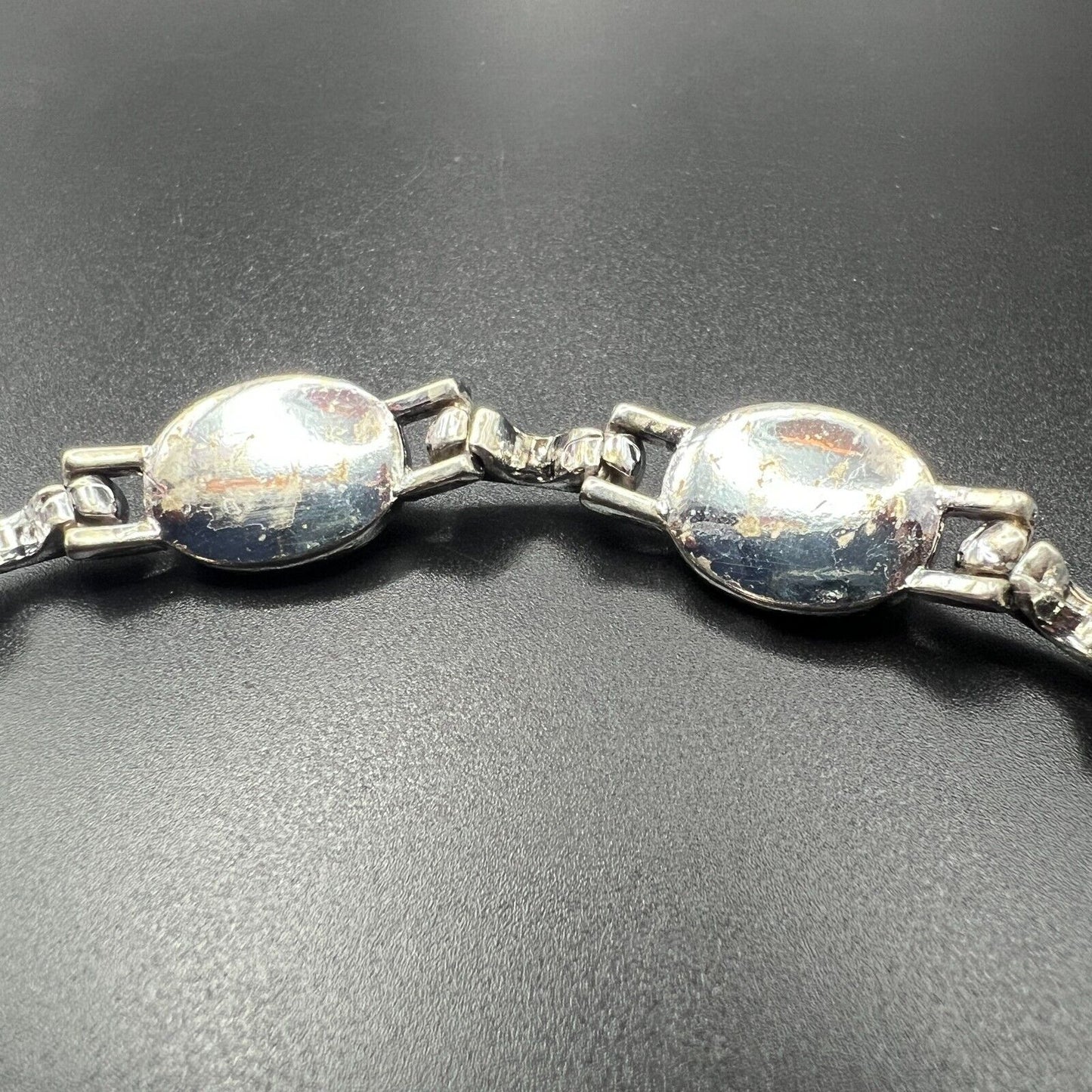 Vintage Elegant Silver-Toned Liz Claiborne Blue Cabochon Link Bracelet