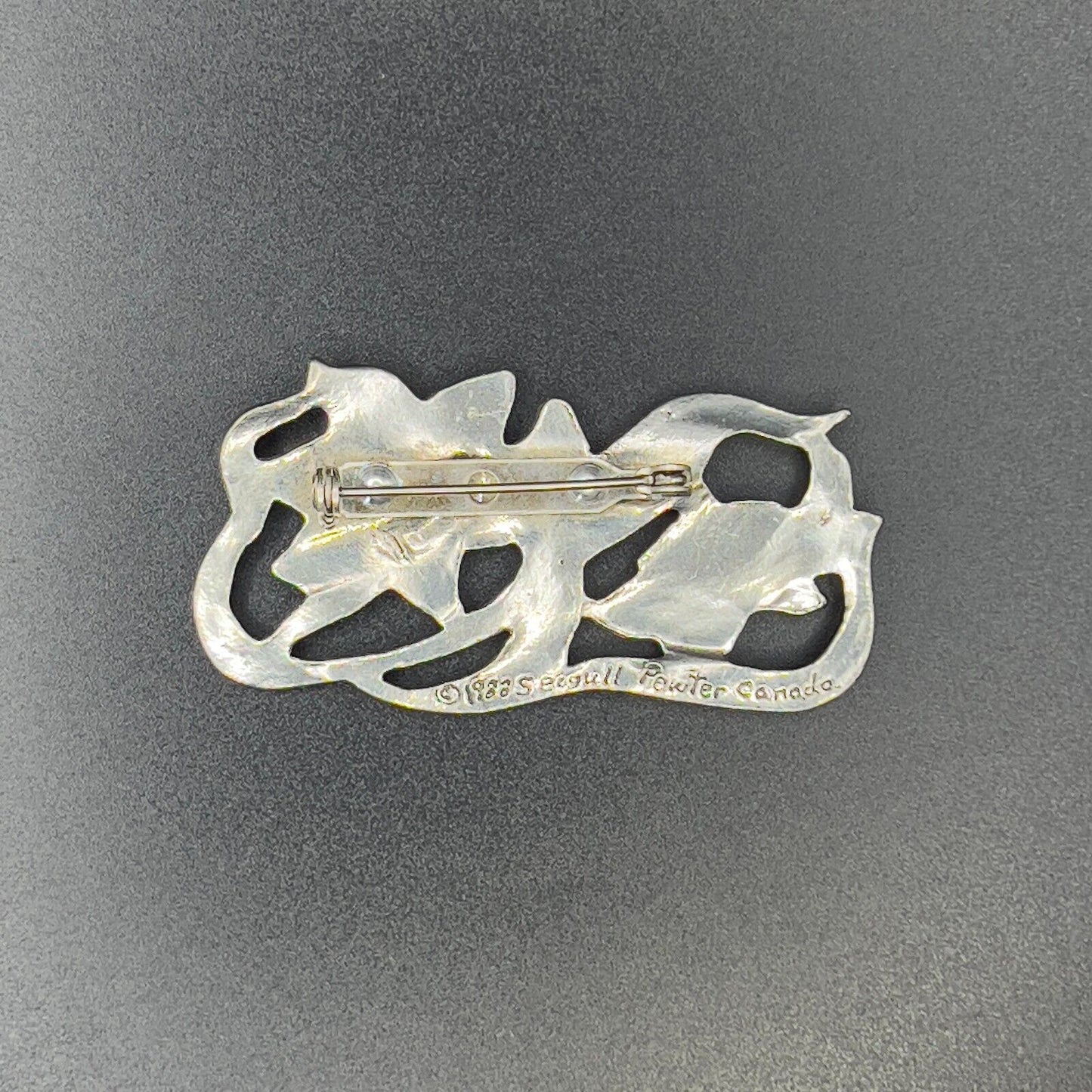 Vintage Signed 1988 Seagull Pewter Canada Flowers Brooch Pin