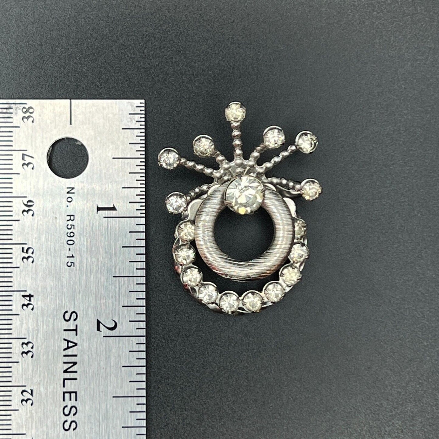 Vintage Sparkling Silver-Toned Multi-Layer Clear Rhinestones Brooch Pin