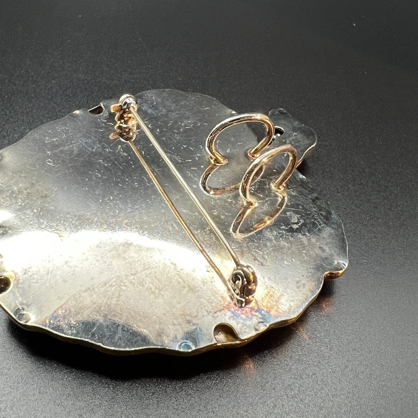 Vintage Modern Design Large Gold & Silver-Toned Apple Pendant Brooch Pin