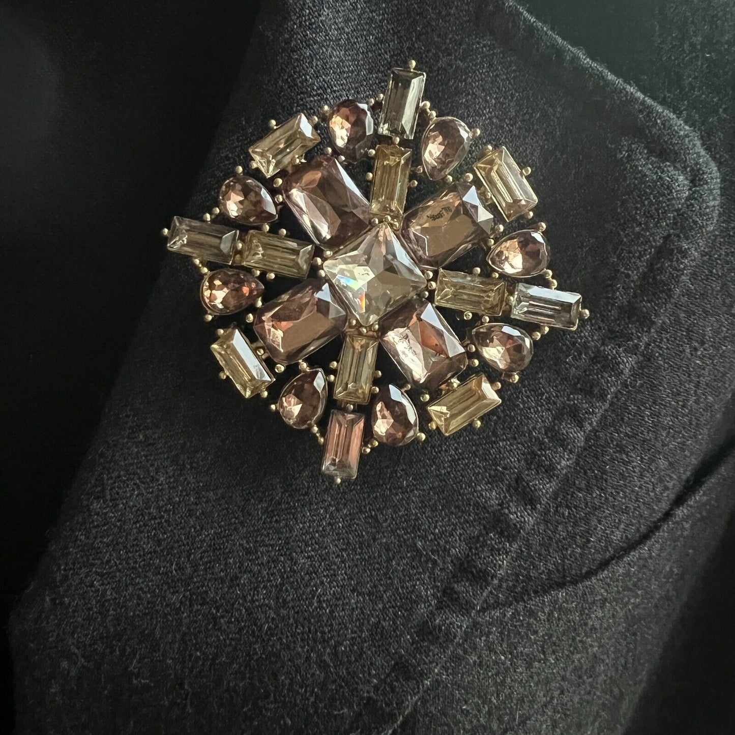 Vintage Sparkling Silver-Toned Multi-Shaped Clear Rhinestones Scarf Pin Brooch