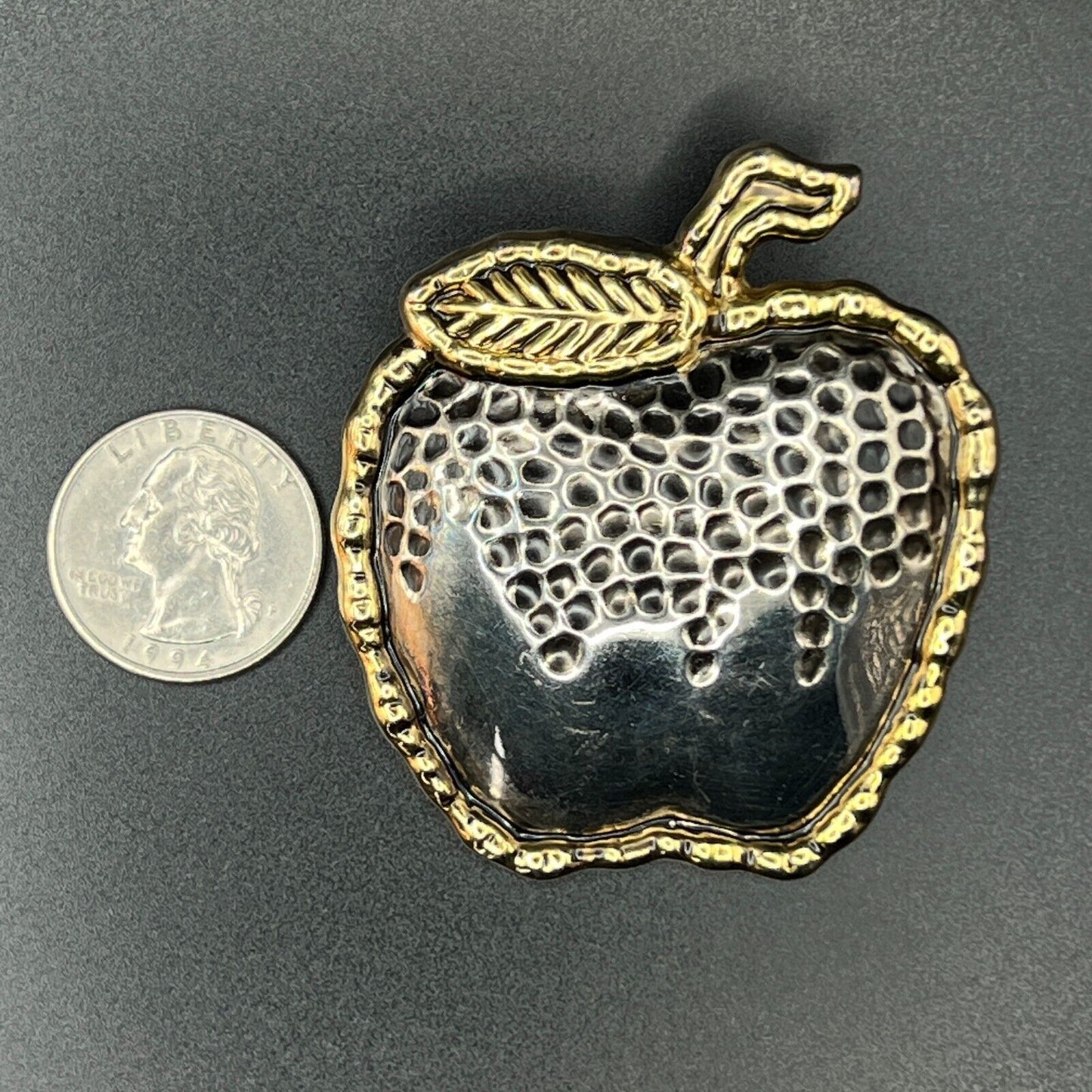 Vintage Modern Design Large Gold & Silver-Toned Apple Pendant Brooch Pin