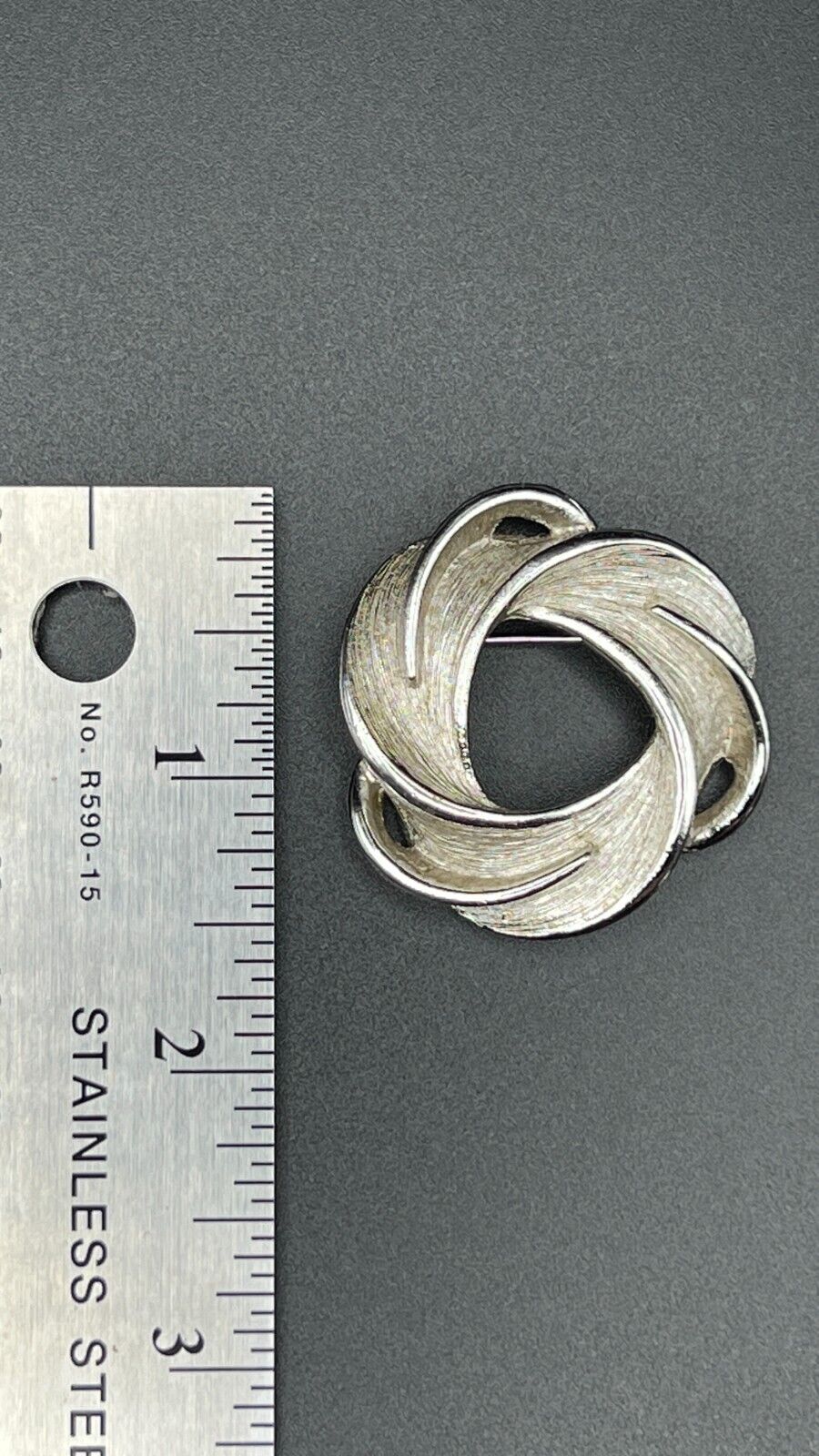 Vintage Silver-Tone Swirling Textured Circle of Life Brooch Pin