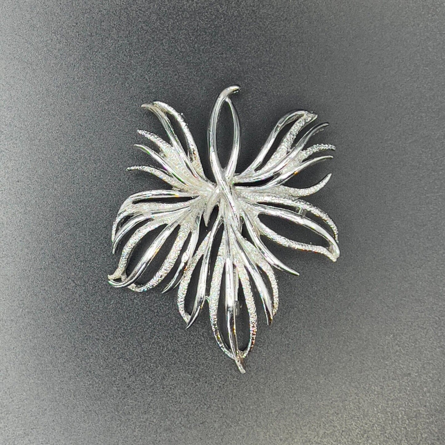 Vintage Silver-Toned Leaf Brooch- Brushed & Smooth Twigs & Sprigs Spray Stem Pin