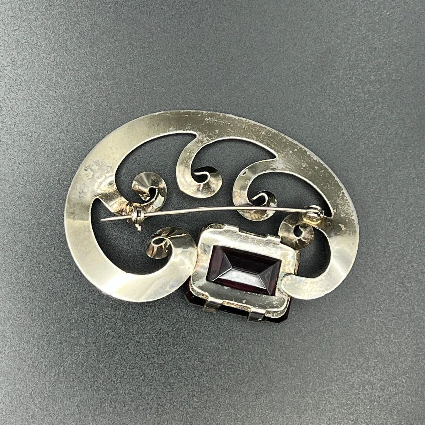 Vintage Sterling Silver with Amethyst Glass Stone Brooch Pin