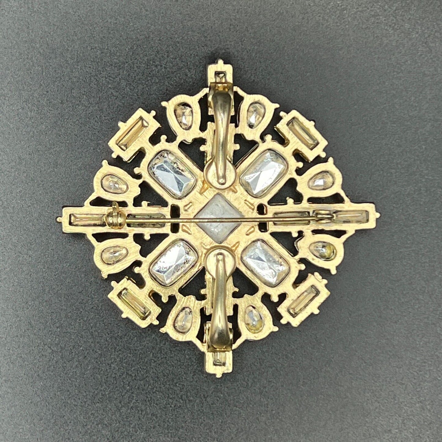 Vintage Sparkling Silver-Toned Multi-Shaped Clear Rhinestones Scarf Pin Brooch
