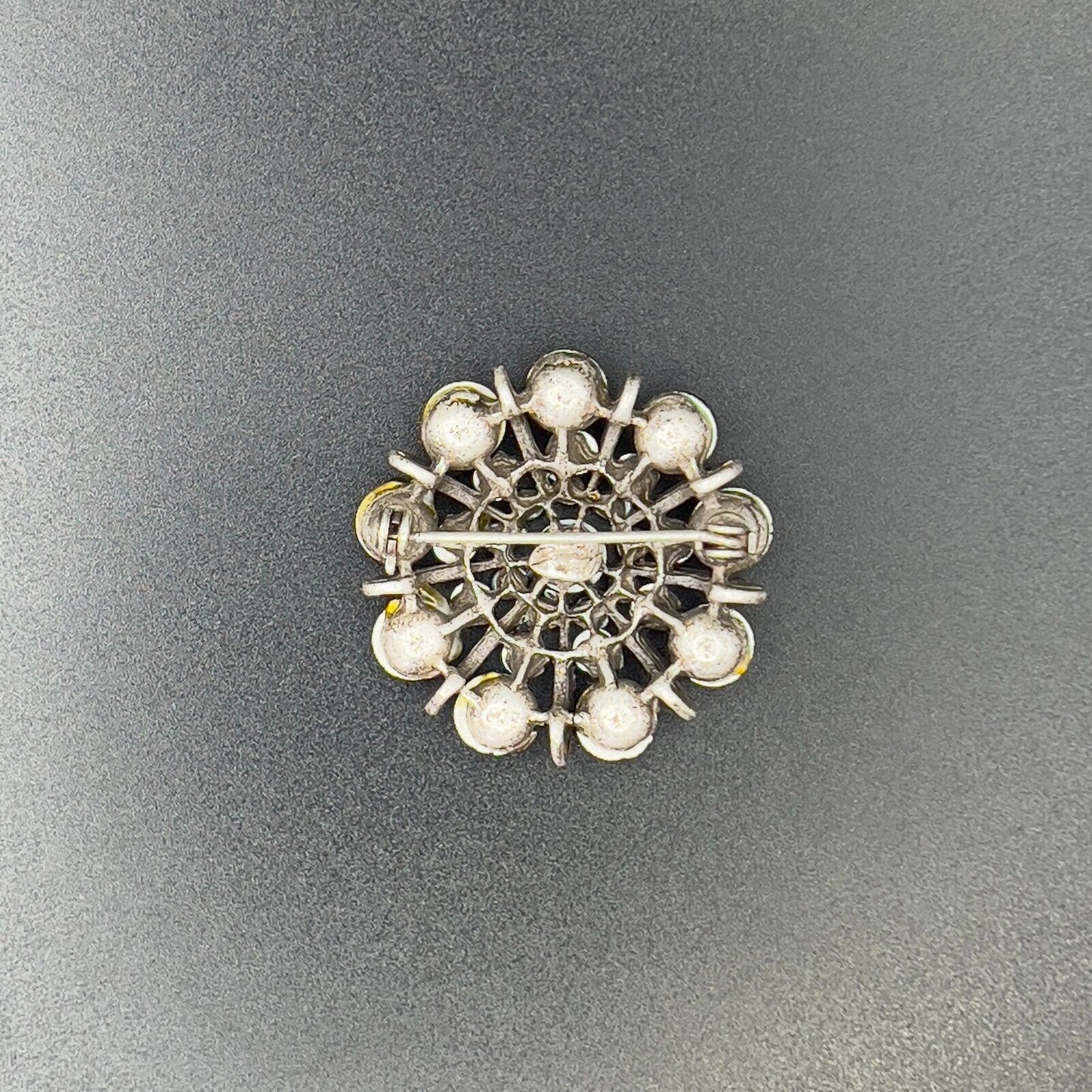 Vintage Bonnie J Rhinestone Brooch Pin Flower Design Pink Magenta Silver