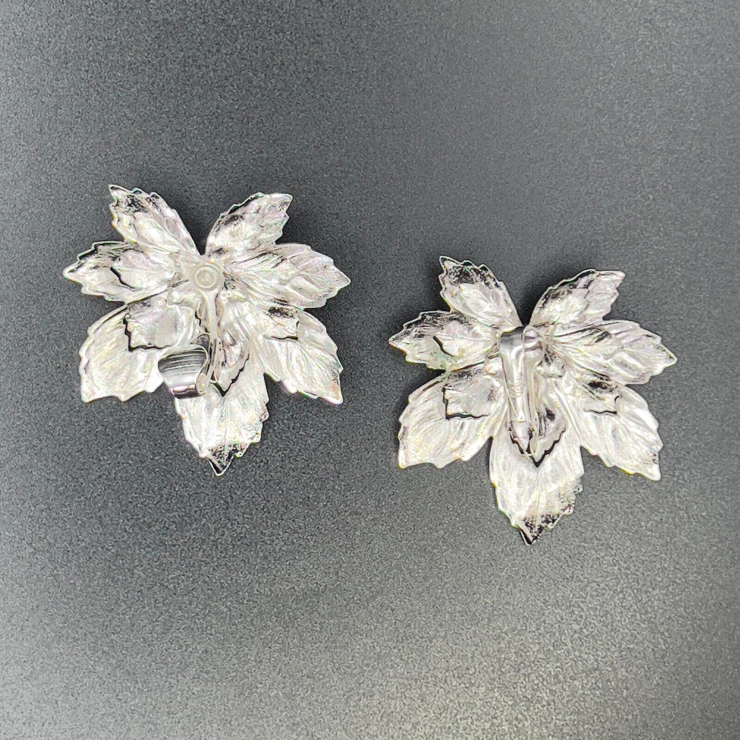 Vintage Maple Leaves Silver-Toned Signed Sarah Cov Brooch Pin & Clip On Earrings