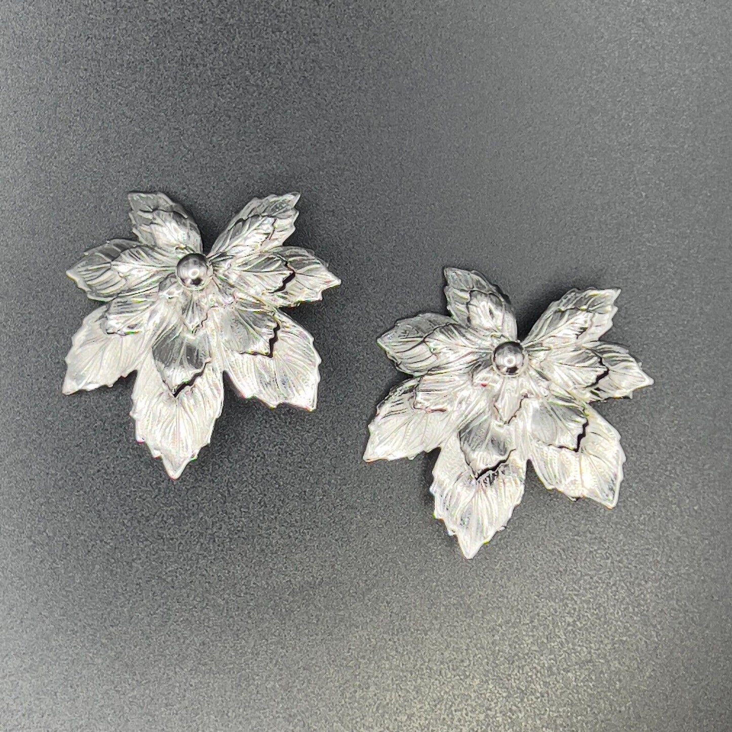 Vintage Maple Leaves Silver-Toned Signed Sarah Cov Brooch Pin & Clip On Earrings