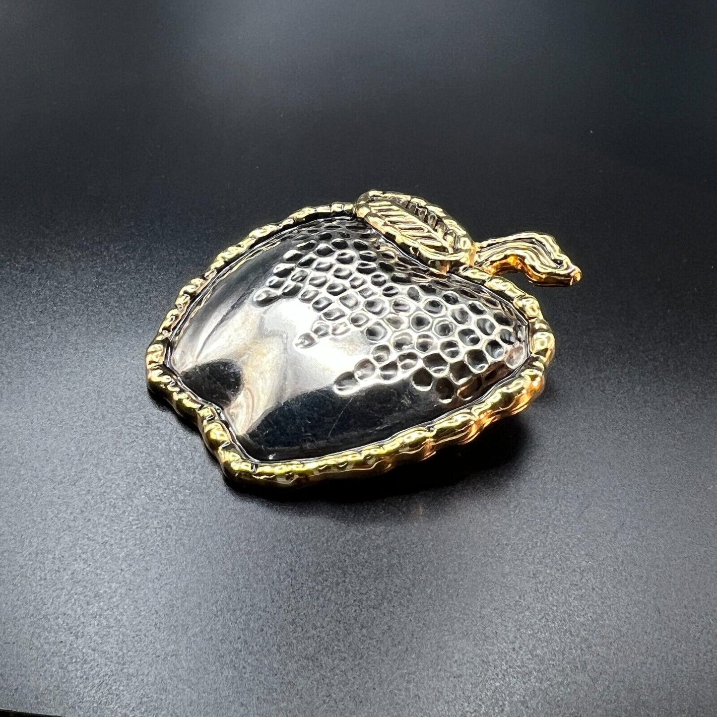 Vintage Modern Design Large Gold & Silver-Toned Apple Pendant Brooch Pin