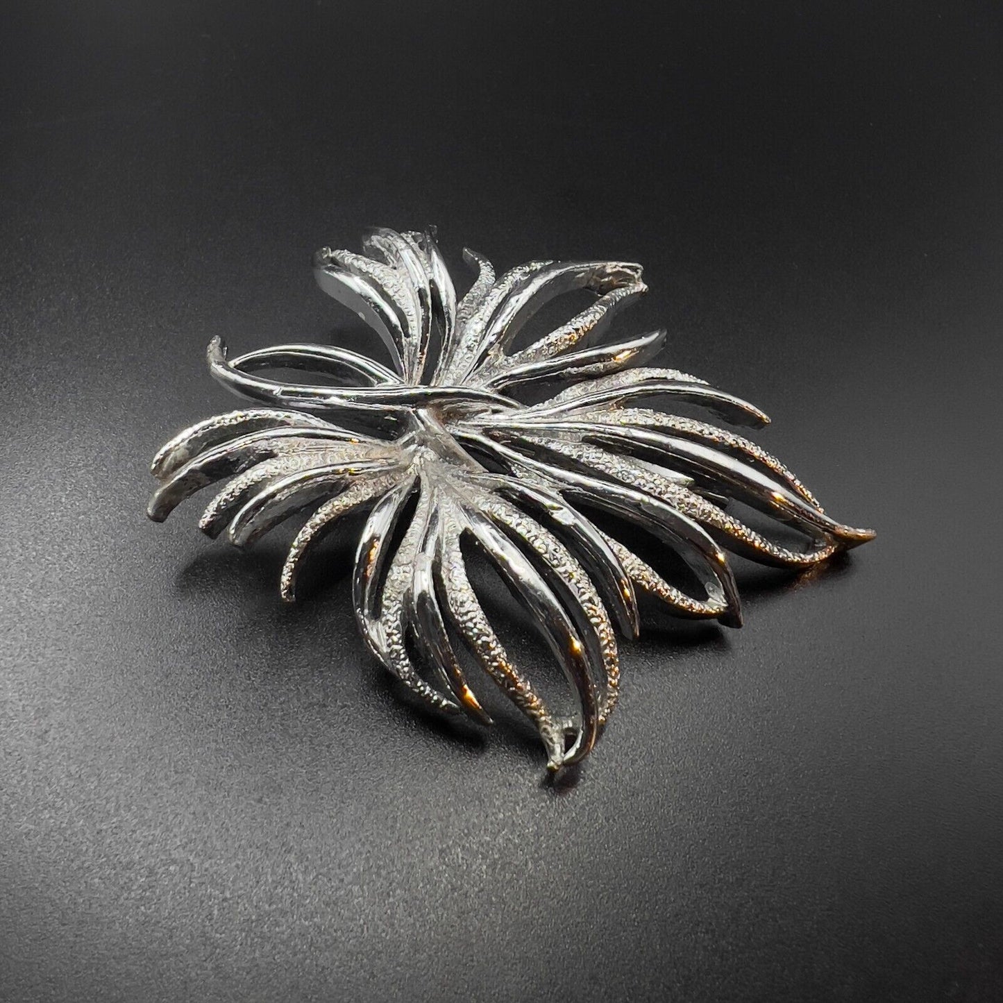 Vintage Silver-Toned Leaf Brooch- Brushed & Smooth Twigs & Sprigs Spray Stem Pin