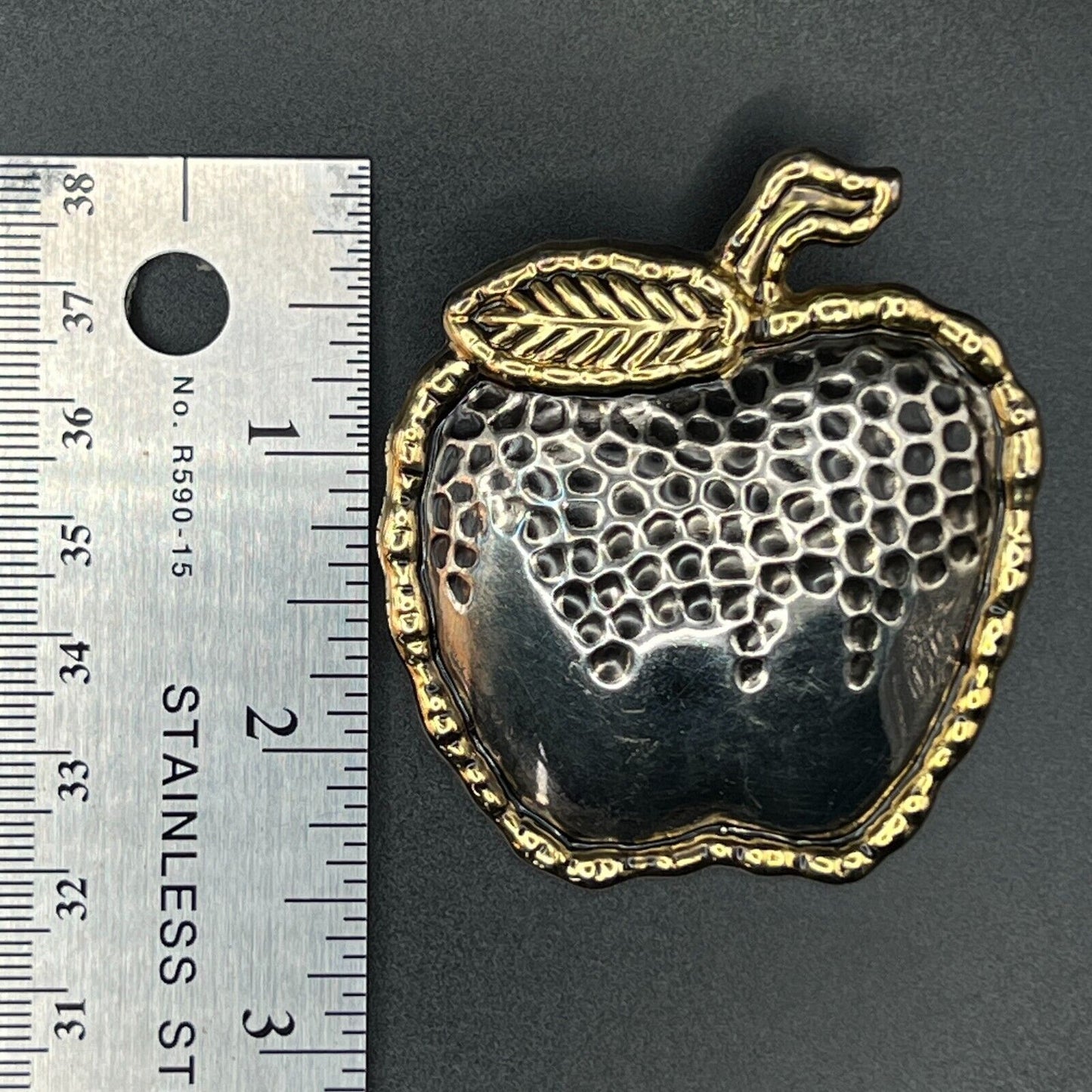 Vintage Modern Design Large Gold & Silver-Toned Apple Pendant Brooch Pin