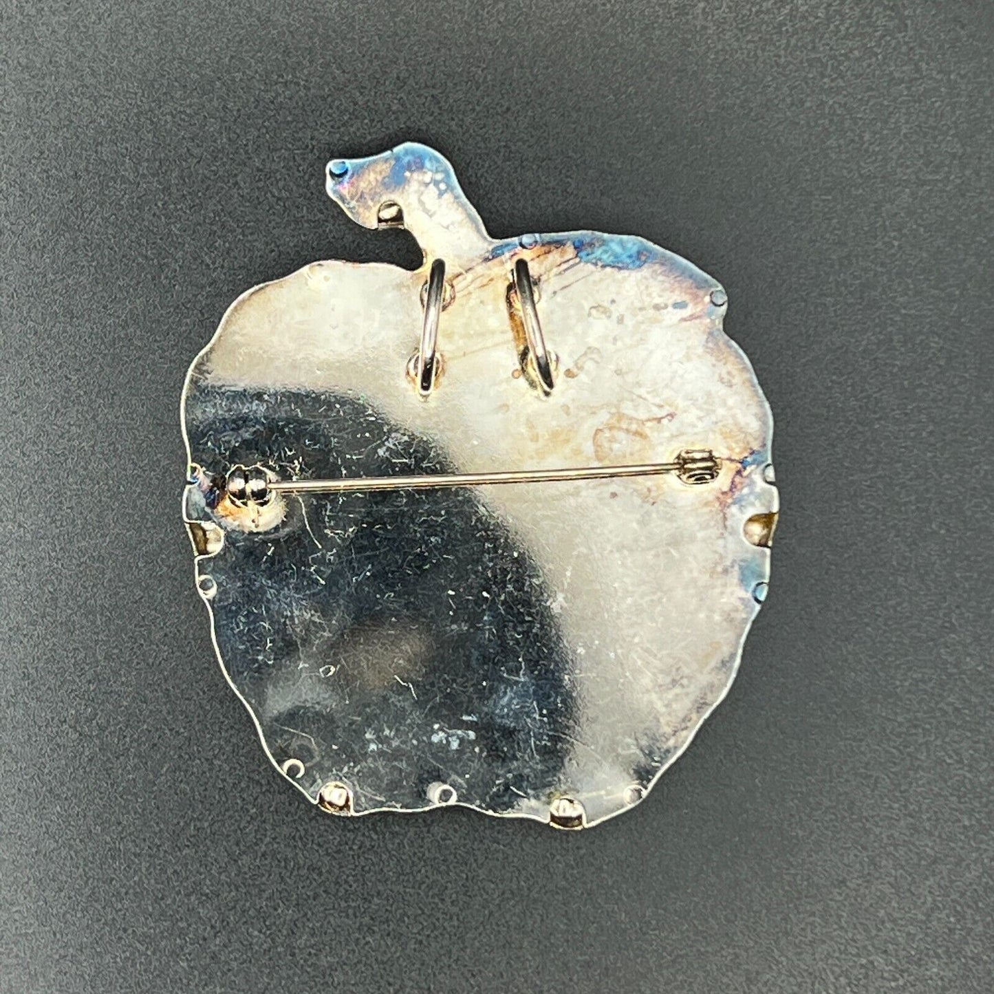 Vintage Modern Design Large Gold & Silver-Toned Apple Pendant Brooch Pin