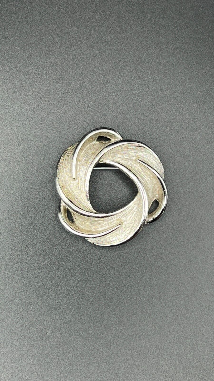 Vintage Silver-Tone Swirling Textured Circle of Life Brooch Pin