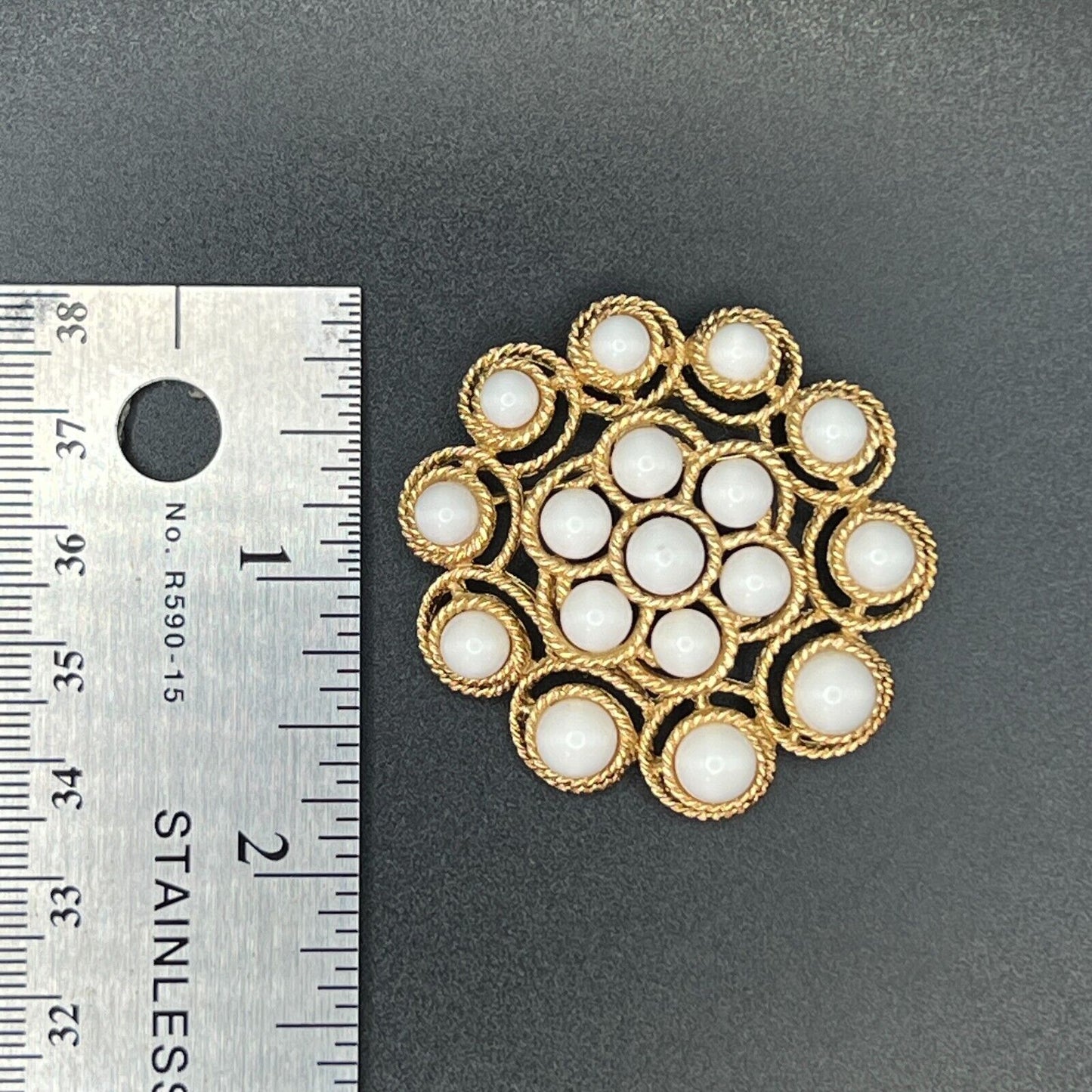Vintage Signed Trifari Elegant Gold-Toned with Circular White Stones Brooch Pin