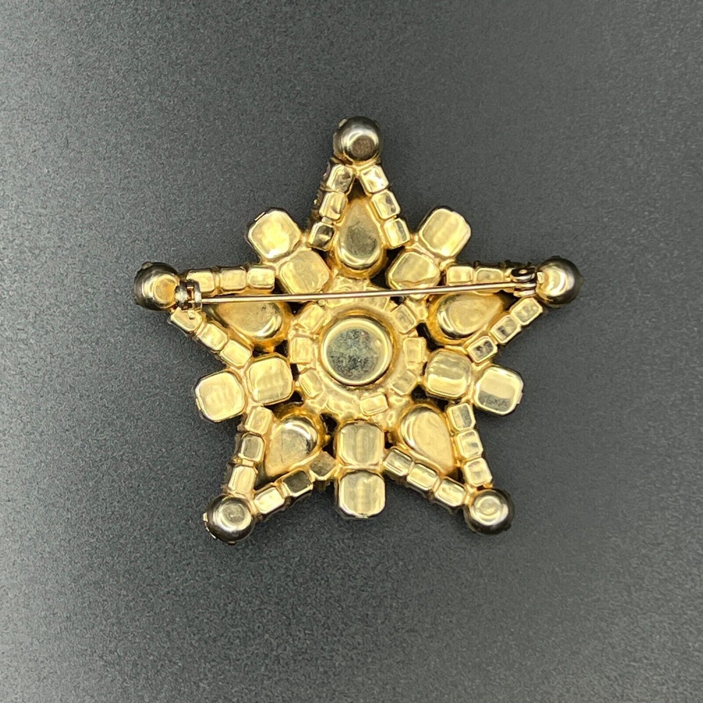 Vintage Sparkling Gold-Toned Shades of Green Rhinestones Star Brooch Pin