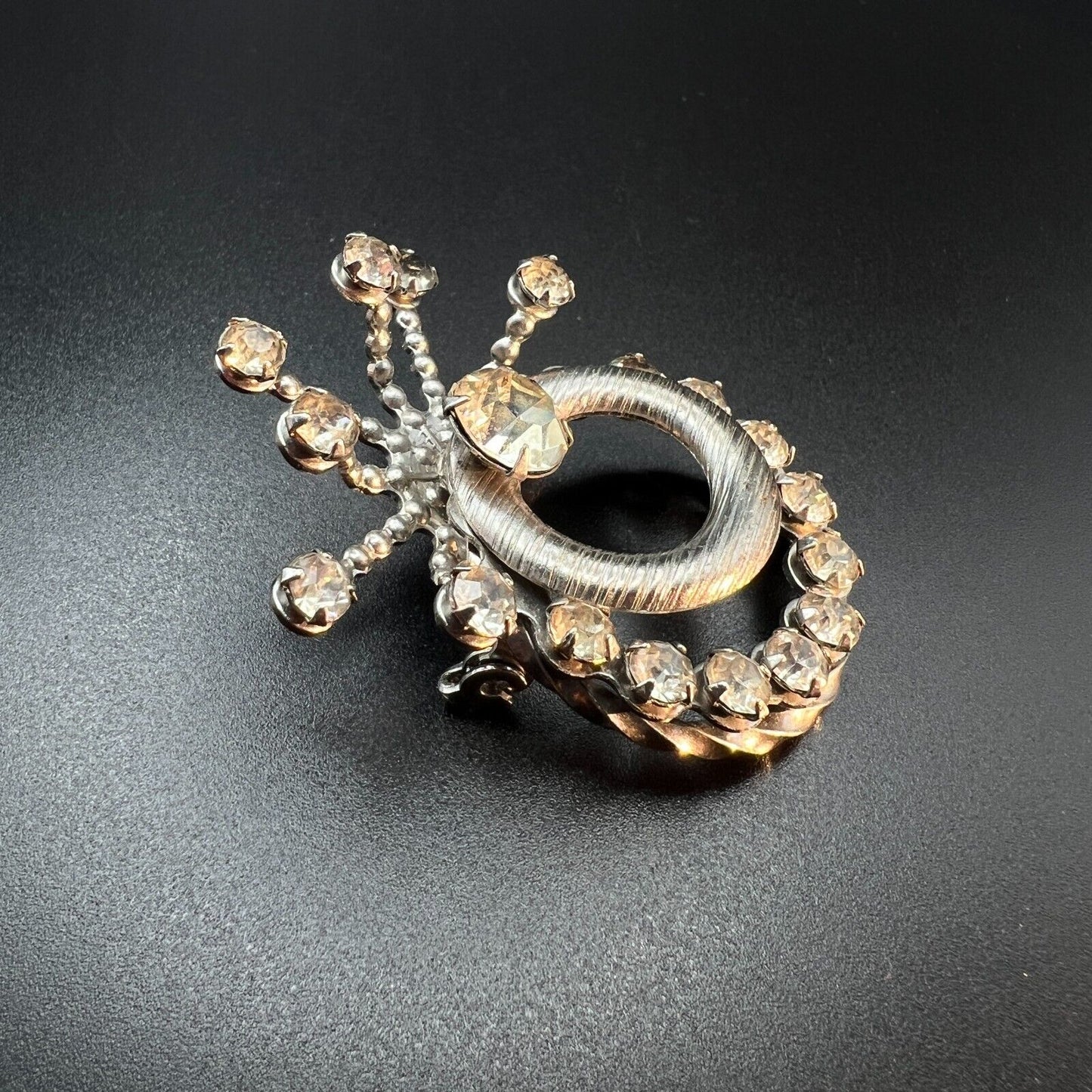 Vintage Sparkling Silver-Toned Multi-Layer Clear Rhinestones Brooch Pin