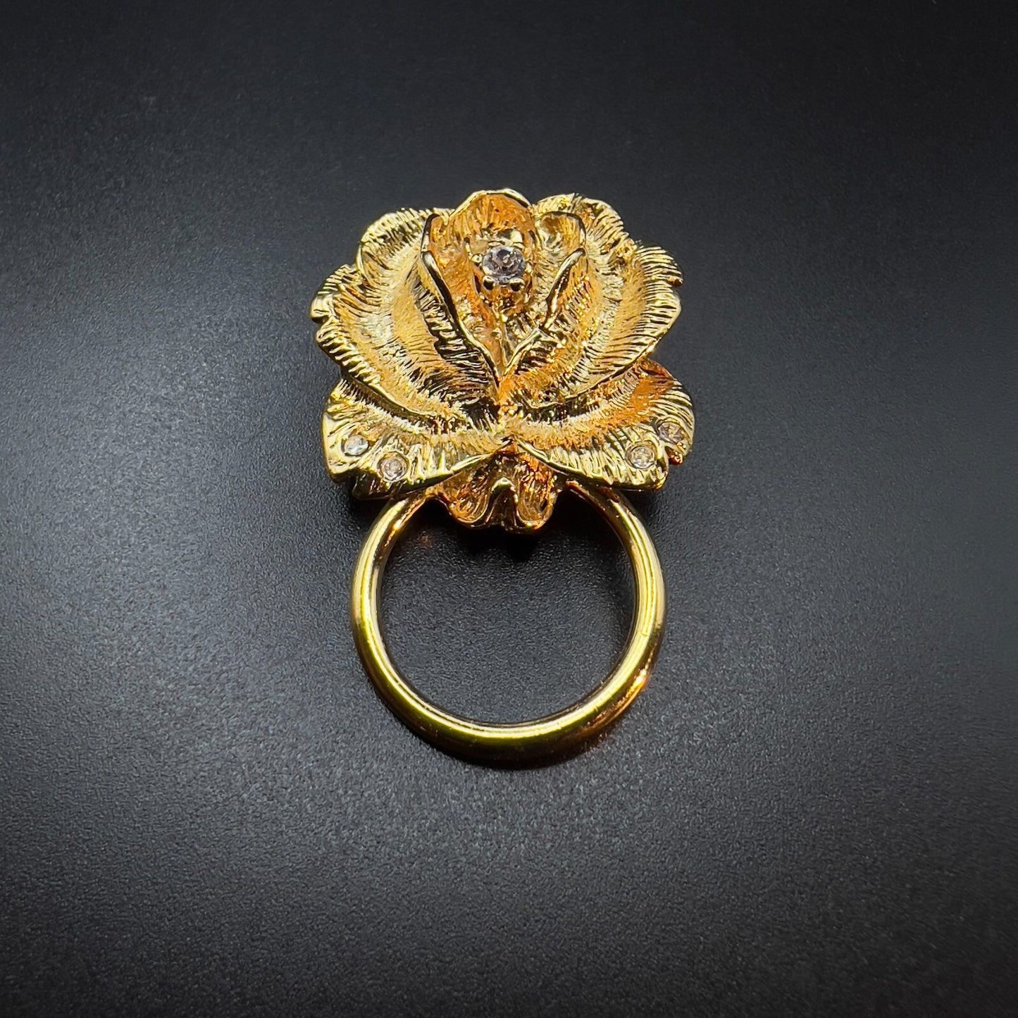 Vintage Rose Gold-Tone & Clear Rhinestones Brooch Pin