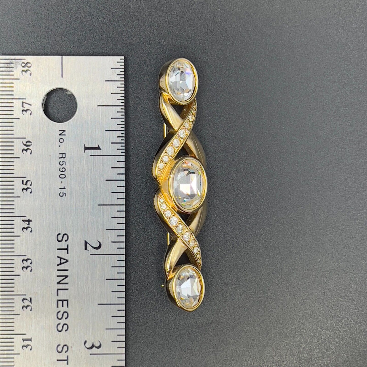 Vintage Multi-Faceted Crystal Clear Rhinestones Gold-Toned Signed SAL Brooch Pin