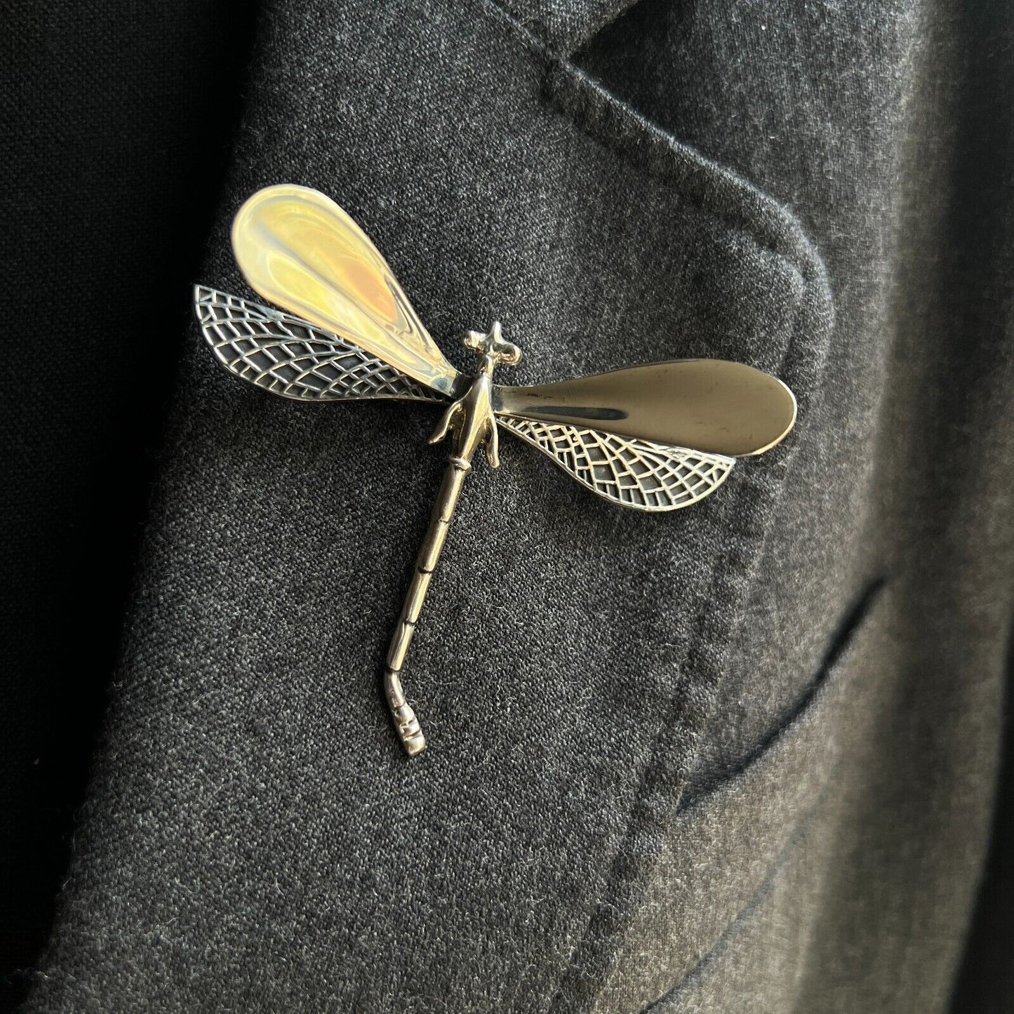Vintage Novelty Signed Mexico CIL 925 Sterling Large 3D Dragonfly Brooch Pin