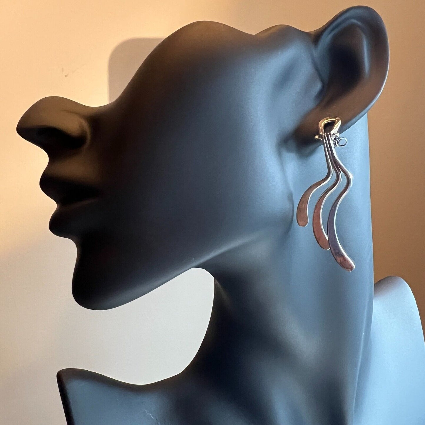 Vintage Elegant Sterling Silver Long Dangle Modern Pierced Earrings