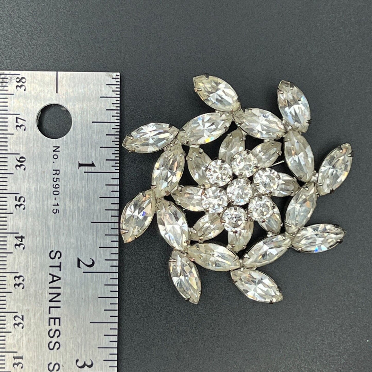 Vintage Signed Weiss Silver-Toned Clear Rhinestones Brooch Pin