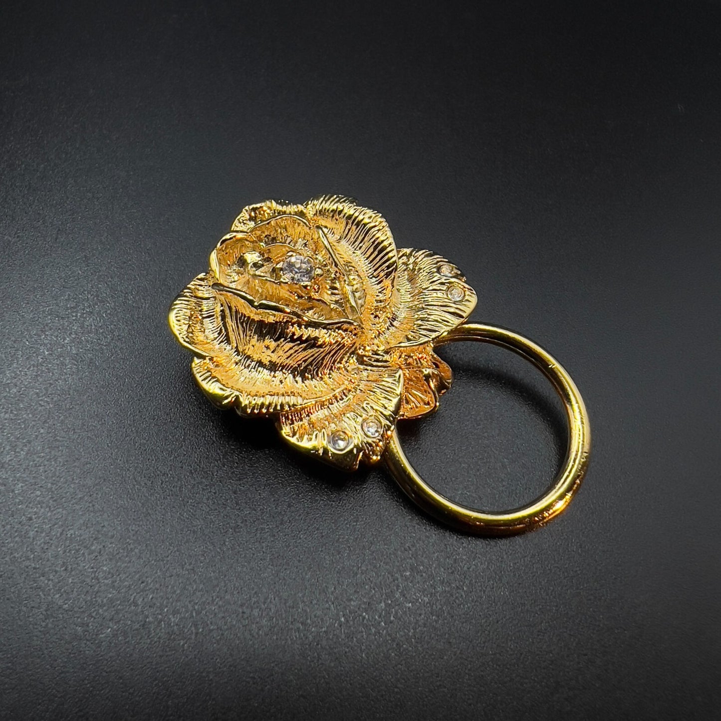 Vintage Rose Gold-Tone & Clear Rhinestones Brooch Pin