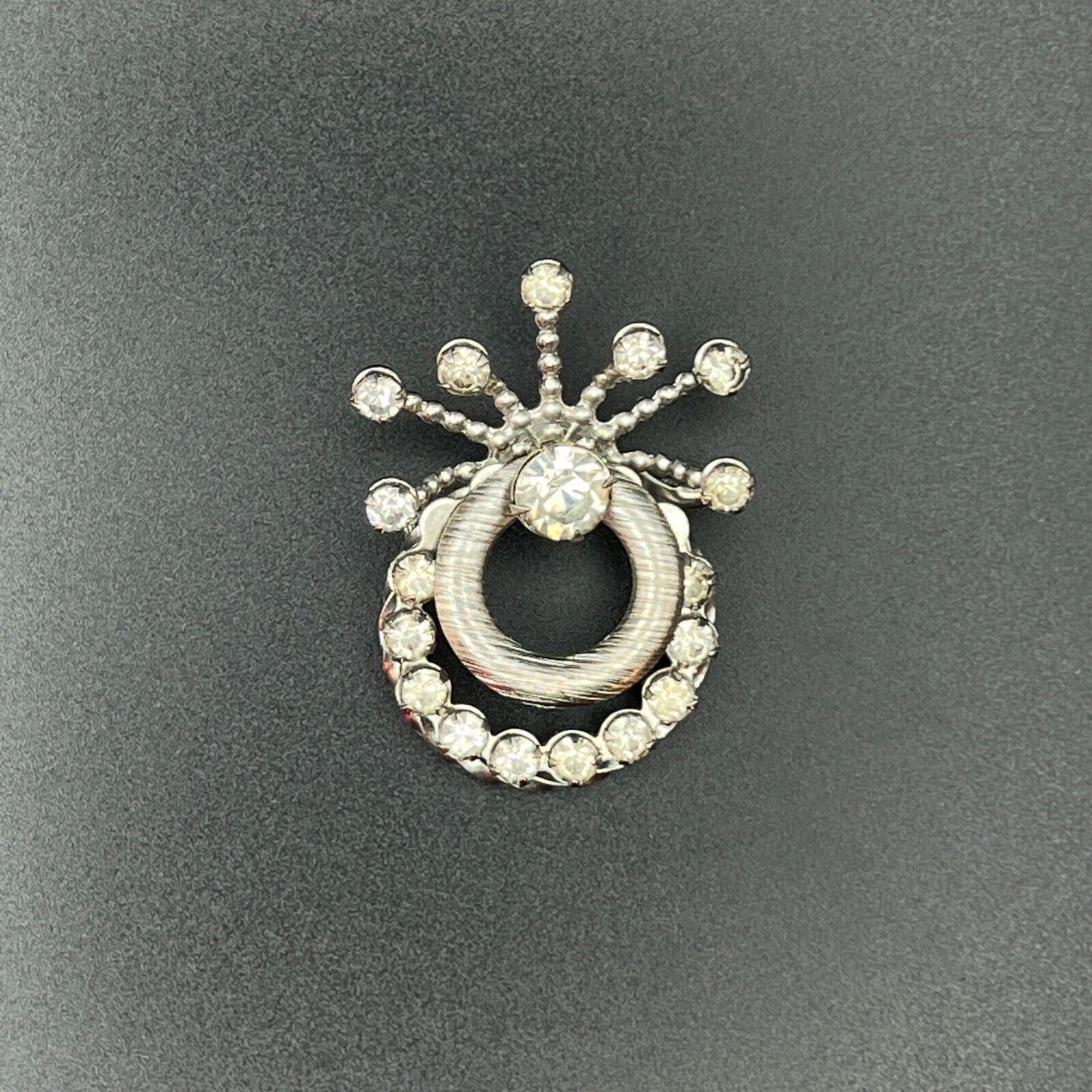 Vintage Sparkling Silver-Toned Multi-Layer Clear Rhinestones Brooch Pin