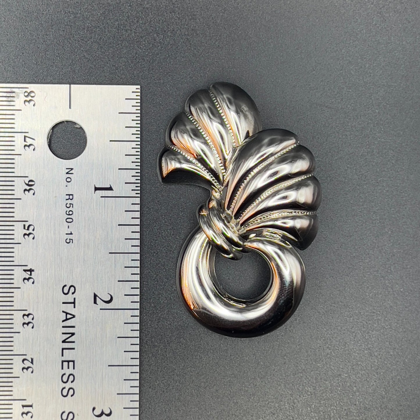 Vintage Modernist Design Silver-Toned Textured & Polished Brooch Pin