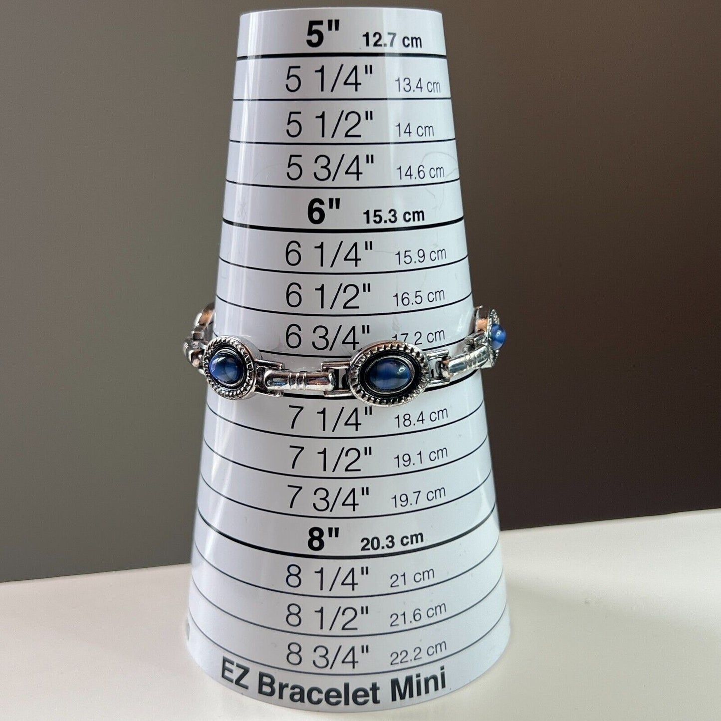 Vintage Elegant Silver-Toned Liz Claiborne Blue Cabochon Link Bracelet