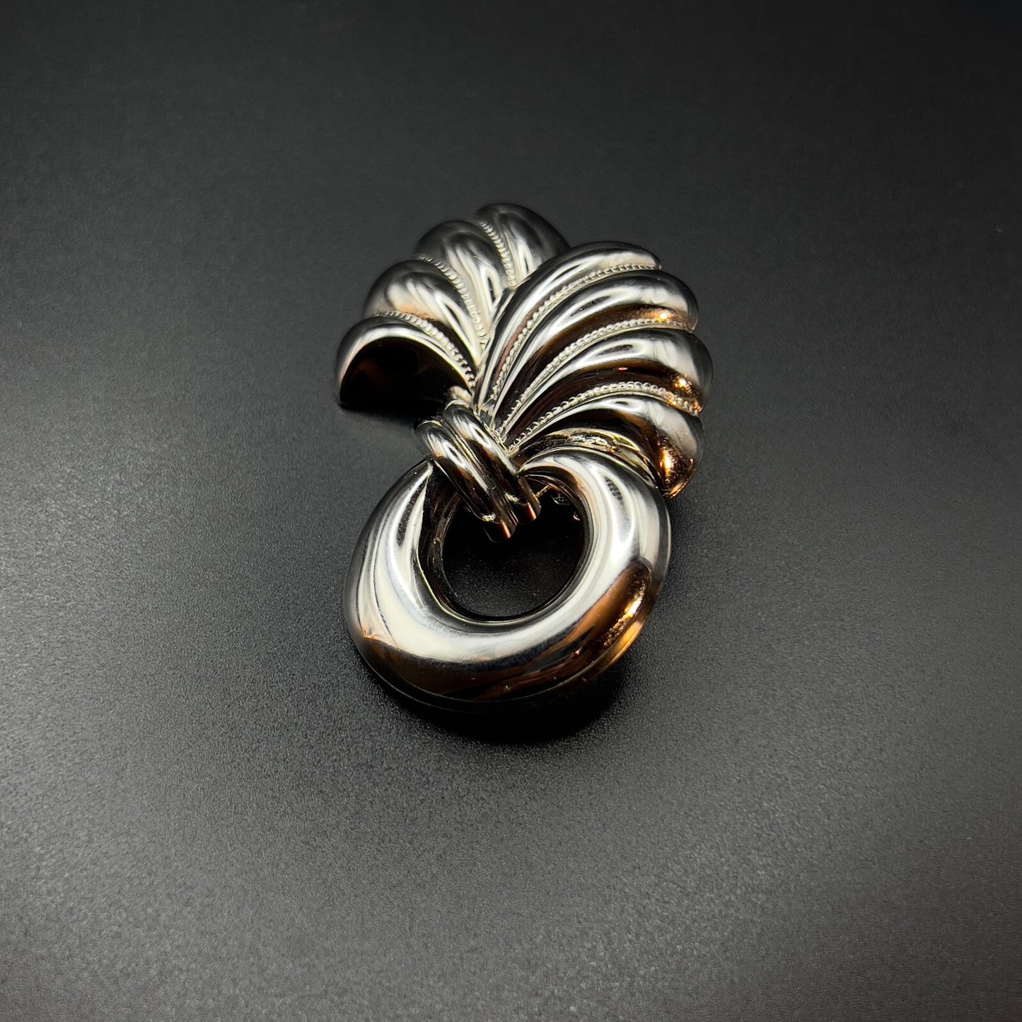 Vintage Modernist Design Silver-Toned Textured & Polished Brooch Pin