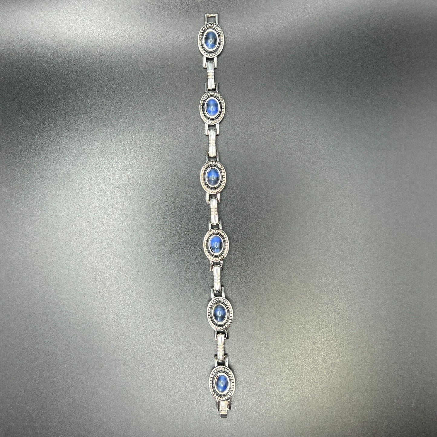 Vintage Elegant Silver-Toned Liz Claiborne Blue Cabochon Link Bracelet