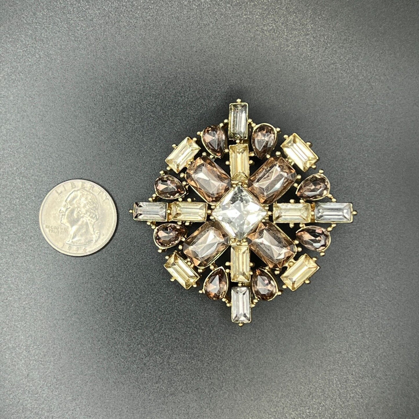 Vintage Sparkling Silver-Toned Multi-Shaped Clear Rhinestones Scarf Pin Brooch