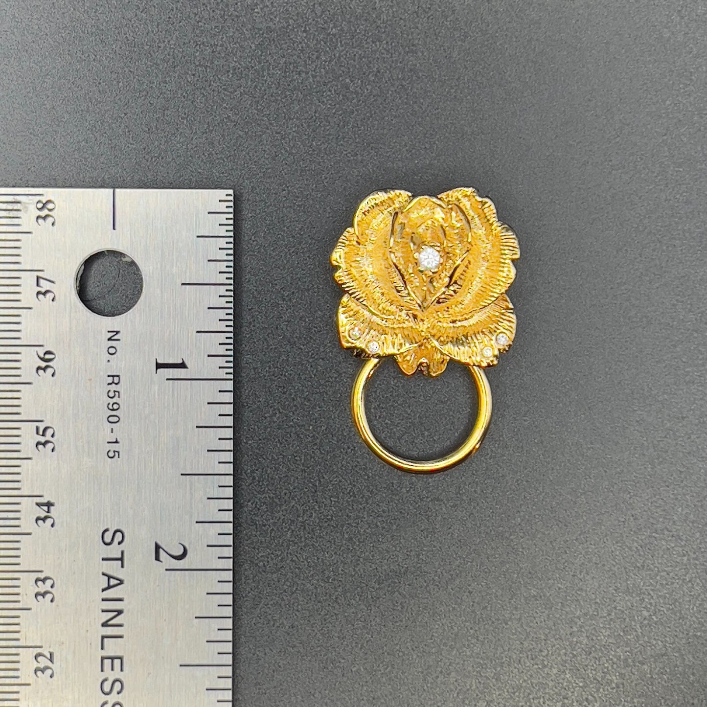 Vintage Rose Gold-Tone & Clear Rhinestones Brooch Pin