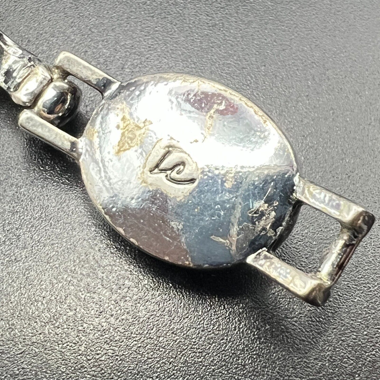 Vintage Elegant Silver-Toned Liz Claiborne Blue Cabochon Link Bracelet