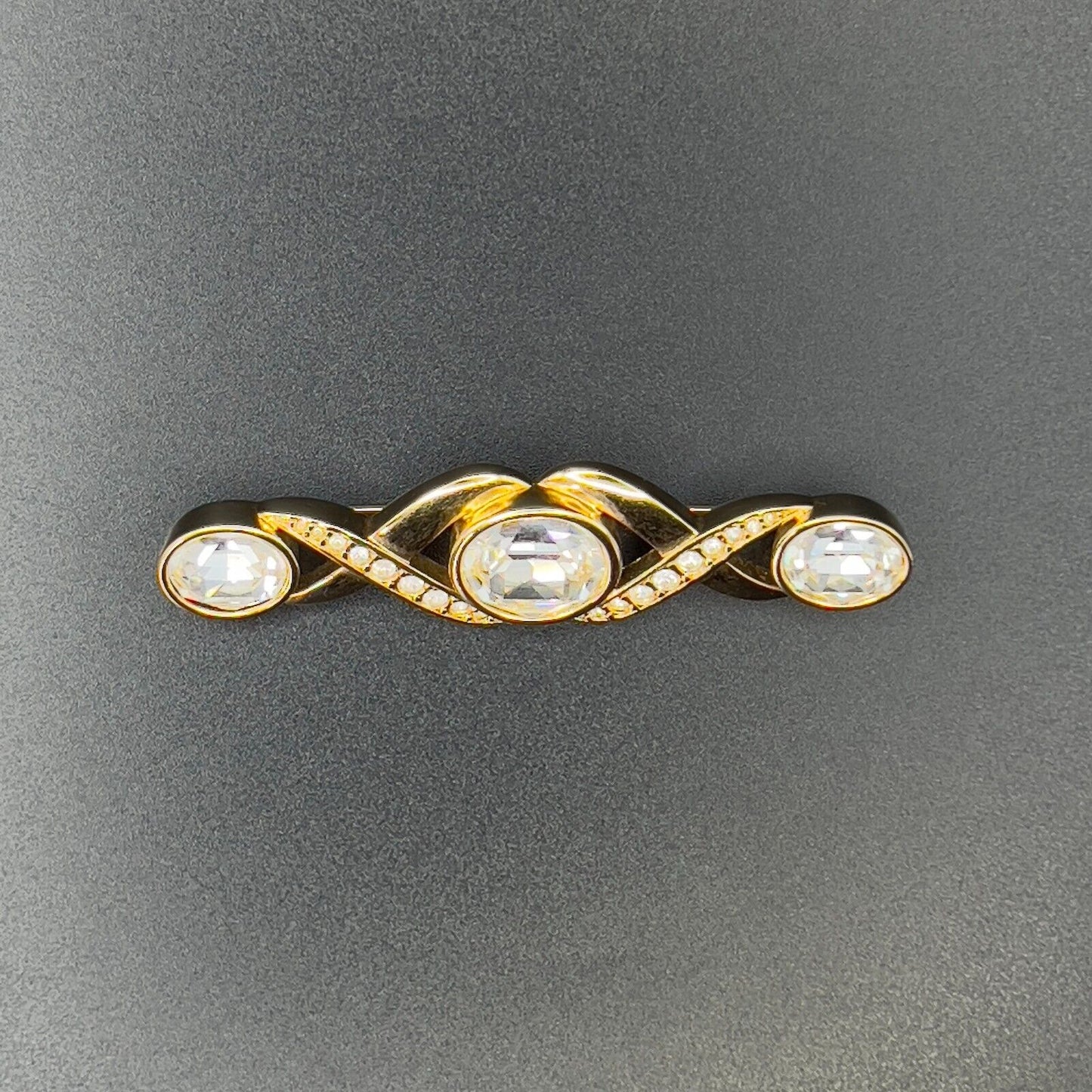 Vintage Multi-Faceted Crystal Clear Rhinestones Gold-Toned Signed SAL Brooch Pin