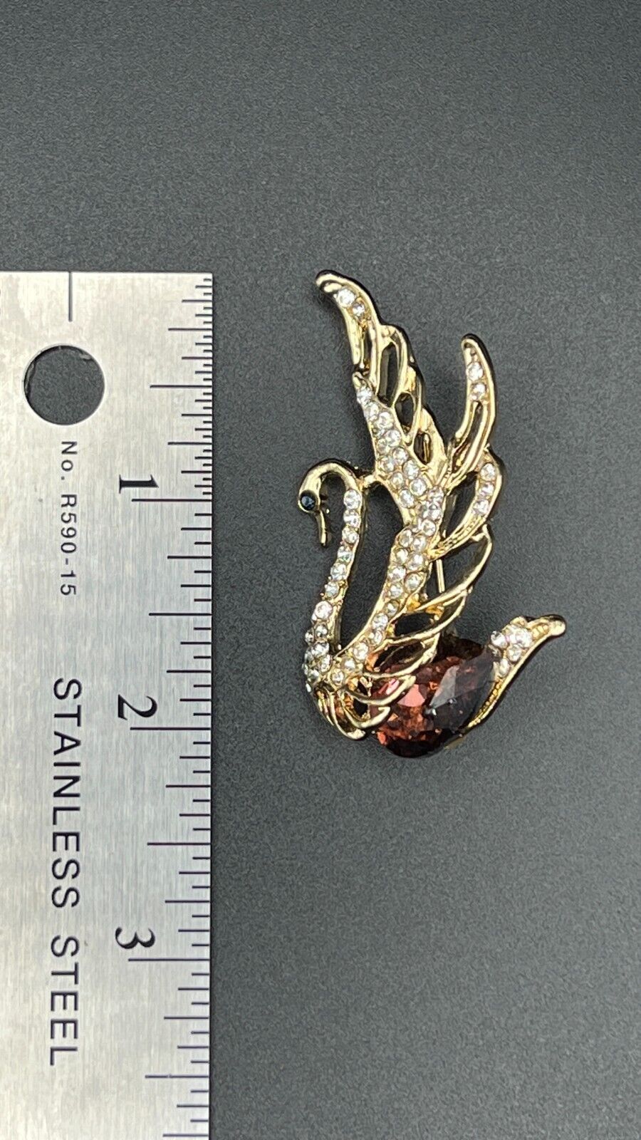 Vintage Gold-Toned Swan with Sparkly Deep Red & Clear Crystals Brooch Pin