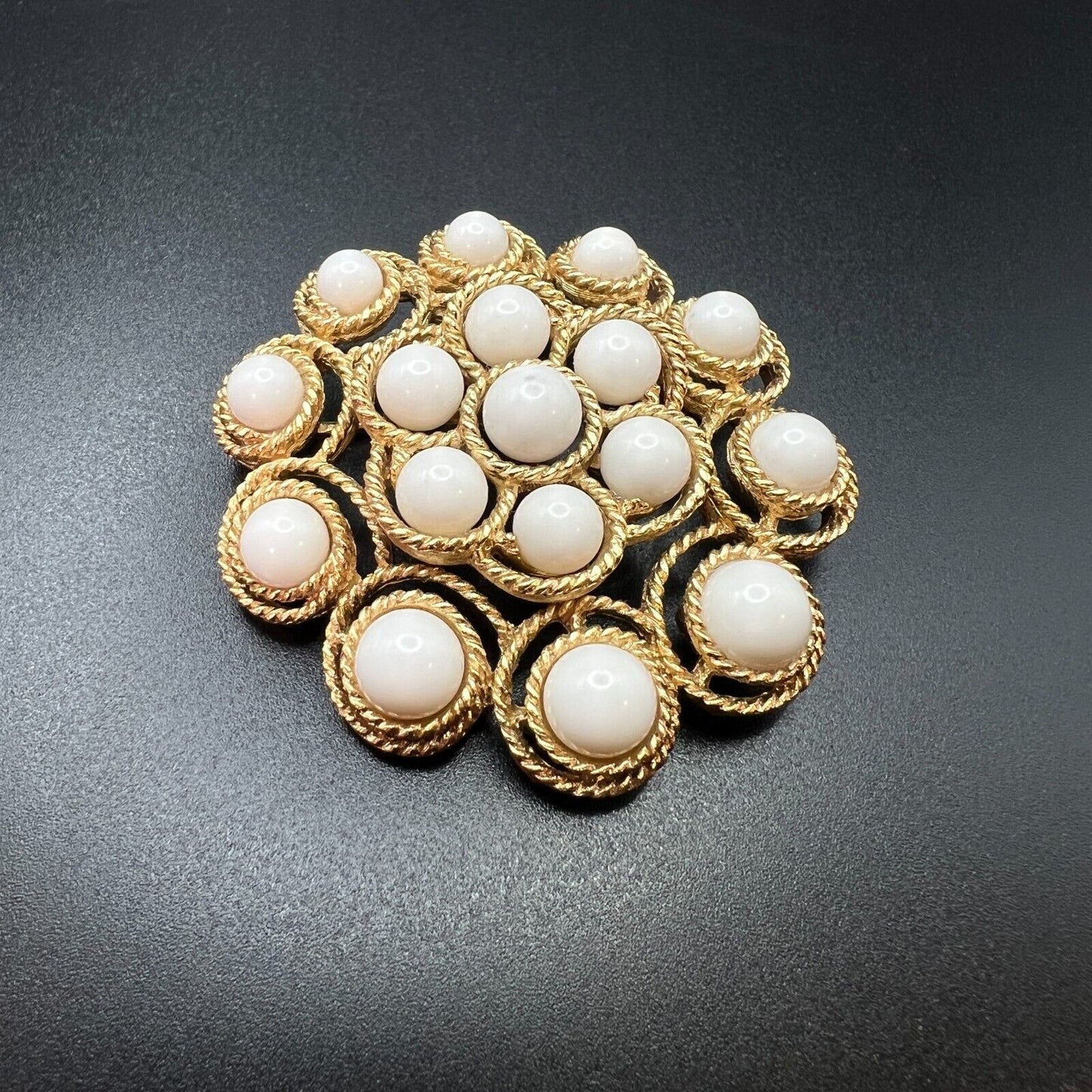 Vintage Signed Trifari Elegant Gold-Toned with Circular White Stones Brooch Pin
