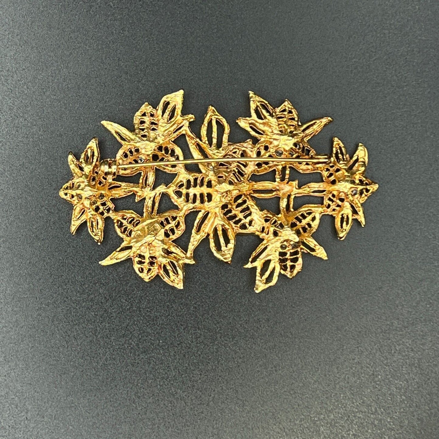 Vintage Large Flower Cluster with Faux Pearls Gold-Toned Bouquet Brooch Pin
