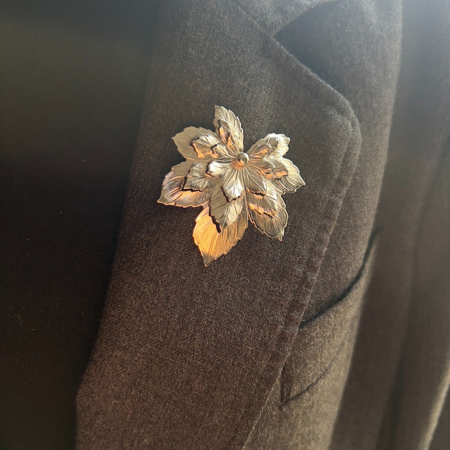 Vintage Maple Leaves Silver-Toned Signed Sarah Cov Brooch Pin & Clip On Earrings