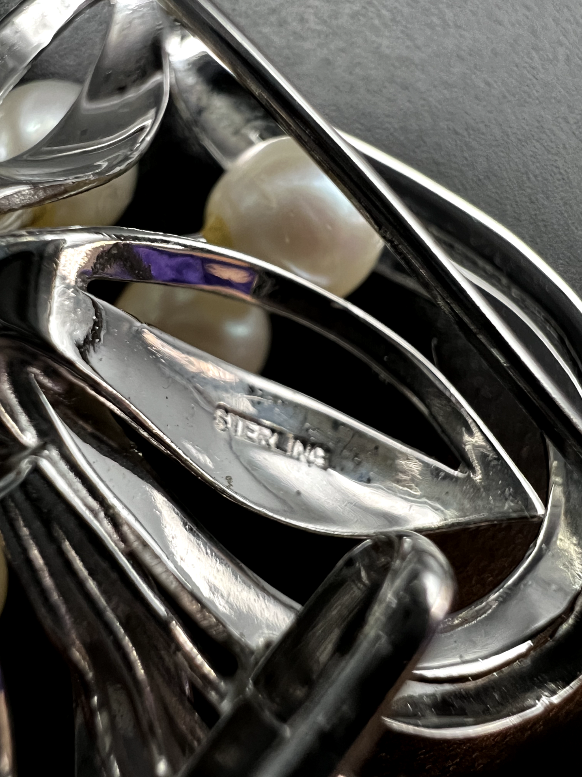 Vintage Marked Sterling Silver with Culture Pearls Brooch Pin