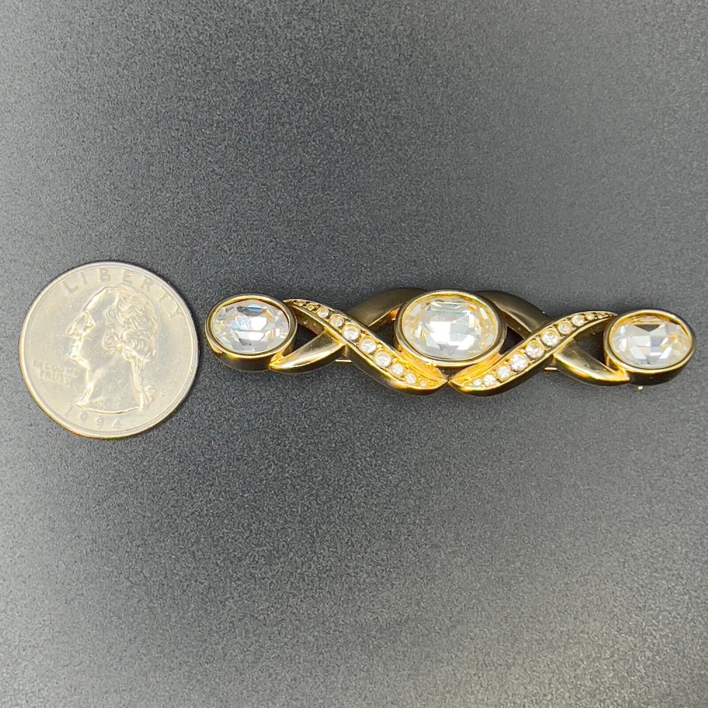 Vintage Multi-Faceted Crystal Clear Rhinestones Gold-Toned Signed SAL Brooch Pin
