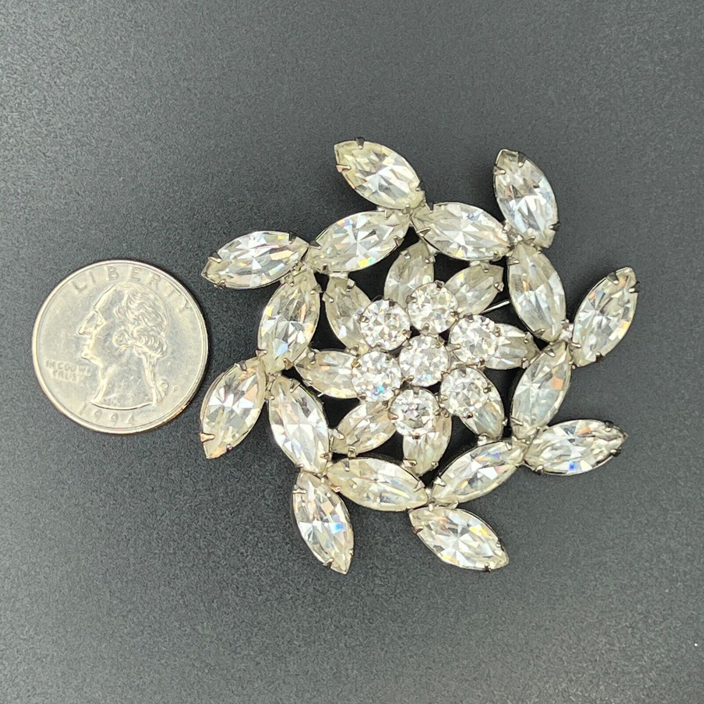 Vintage Signed Weiss Silver-Toned Clear Rhinestones Brooch Pin