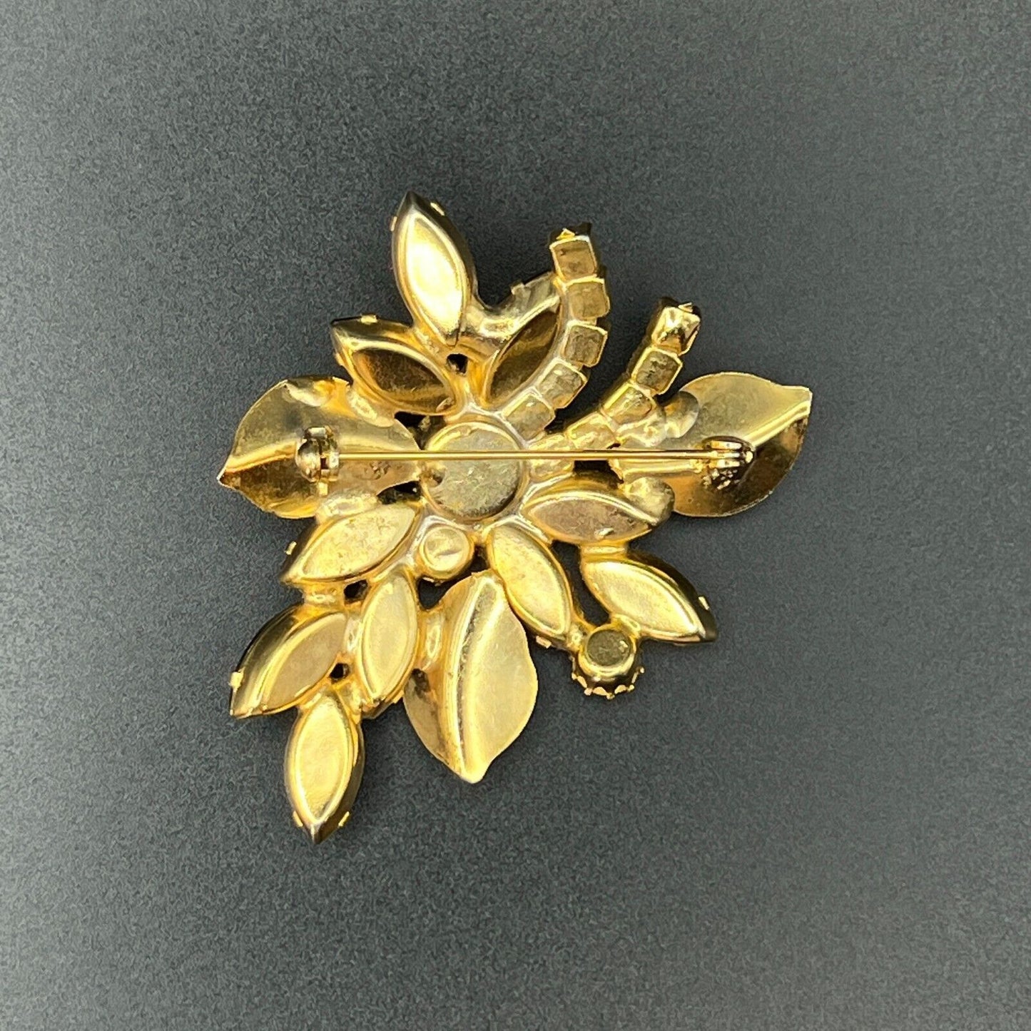Vintage Flower Gold-Toned with Multi-Sized Smoky Gray Rhinestones Brooch Pin