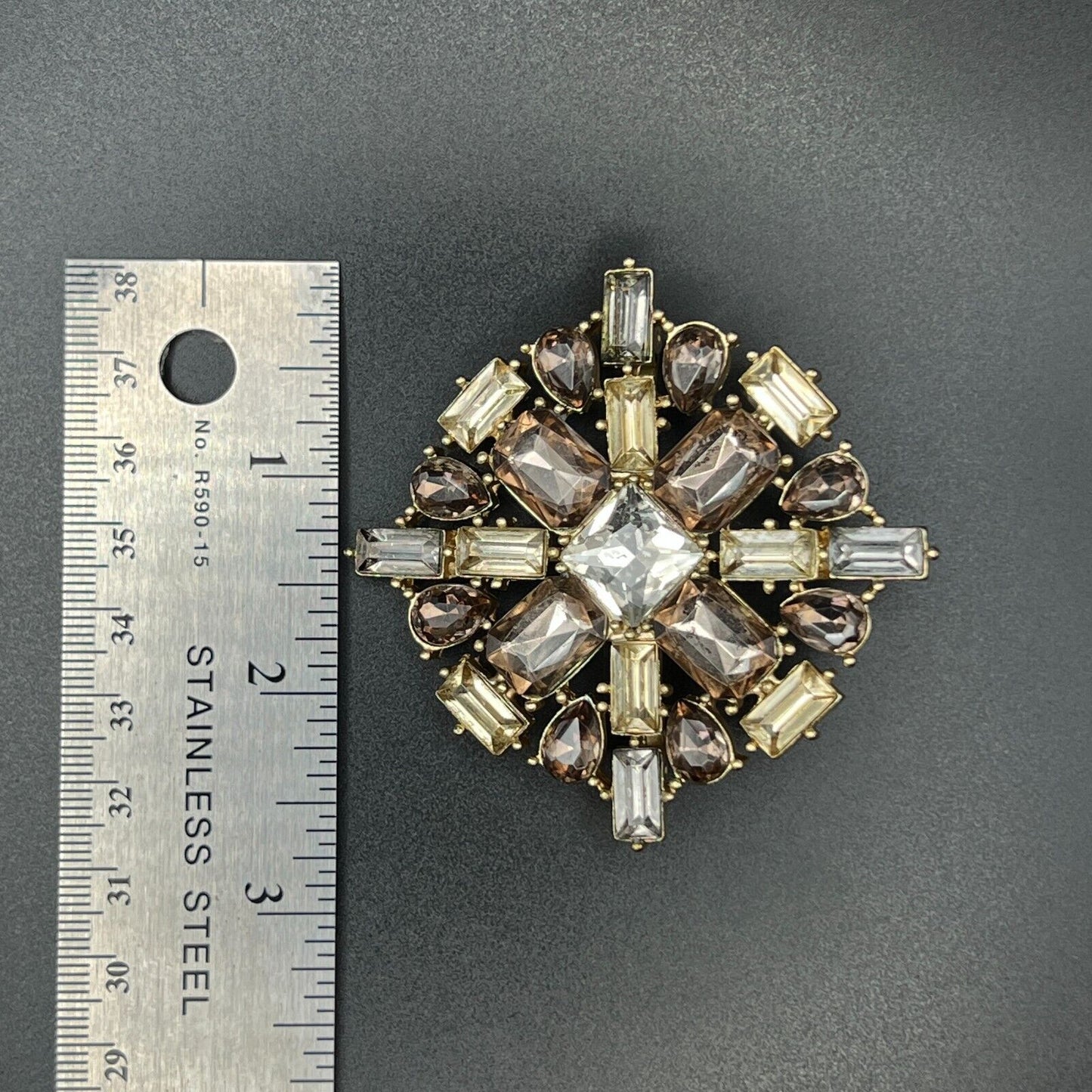 Vintage Sparkling Silver-Toned Multi-Shaped Clear Rhinestones Scarf Pin Brooch